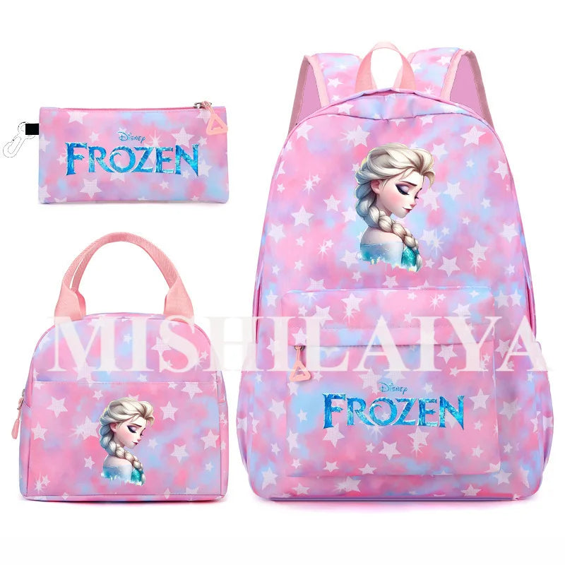 New Kawaii  Frozen Girls Kids 3Pcs Pen Lunch Bags Bookbags Women Teenagers Schoolbags Travel Laptop Rainbow Backpack