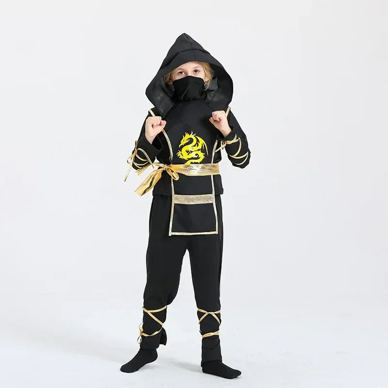 Jungen Mädchen Ninja Cosplay Kostüm für Kinder Anime Samurai Kostüm Kung Fu Dragon Ninja Overall Mit Waffe Outfit Party Halloween