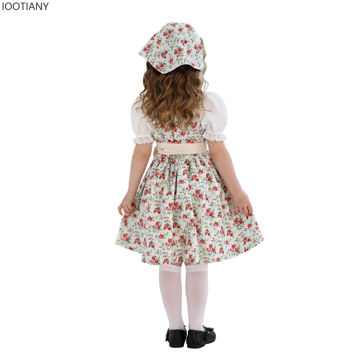 IOOTIANY Deutsches Münchner Oktoberfest Kinder Mädchen Blume Rüschen Spitze Lolita Pastoral Kleid Dienstmädchen Cosplay Performance Kostüm Set
