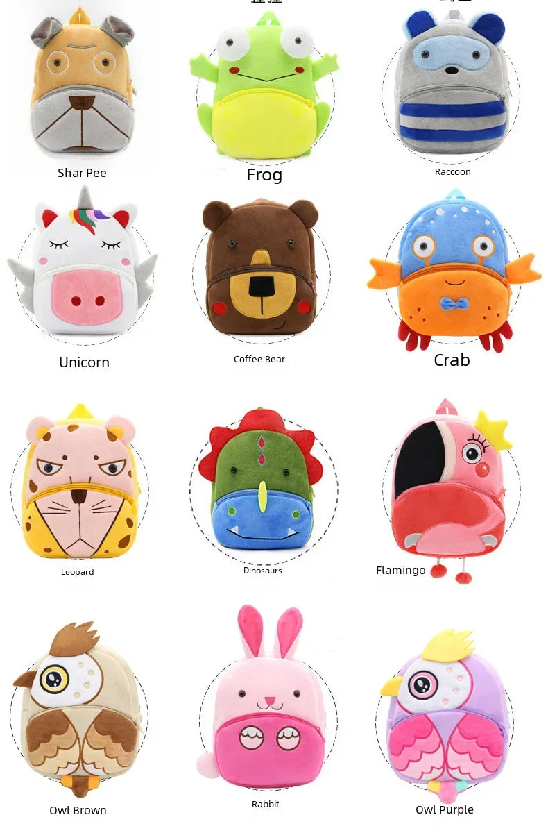 Cartoon Animal Kids Backpack Double Shoulder Plush Nursery Children Bag Customizable Printing Breathable Lightweight