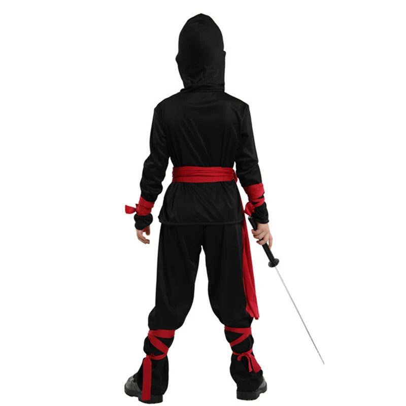 Jungen Schwarzes Skelett Totenkopf Ninja Kostüm Shinobi Schwert Katana Rucksack Set Kinder Silber Drachen Ninja Halloween Kostüm