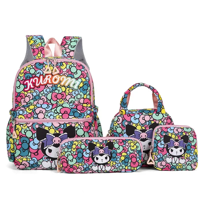 4pcs Kuromi Backpack, Pencil Case, Shoulder Bag, Wallet Set, Hello Kittys School Bag, Melodys Casual Outdoor Daypack