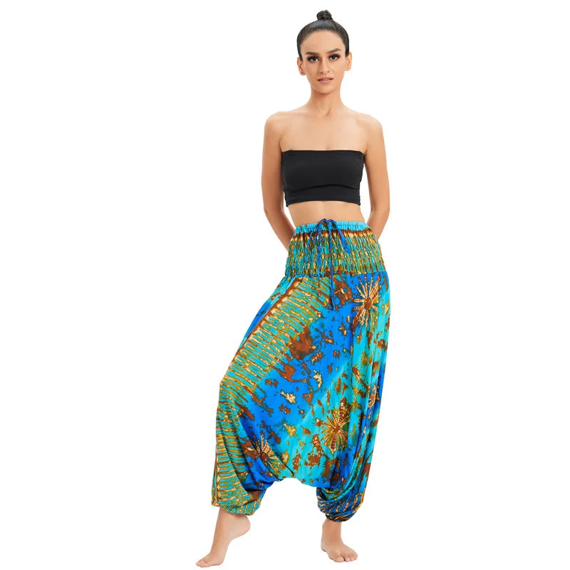 Bohemian Hosen Frauen Pantalones Mujer Hippie Hohe Taille Rayon Harem Baggy Boho Yoga Strand Tragen Gießen Femme Calca Feminina Gedruckt