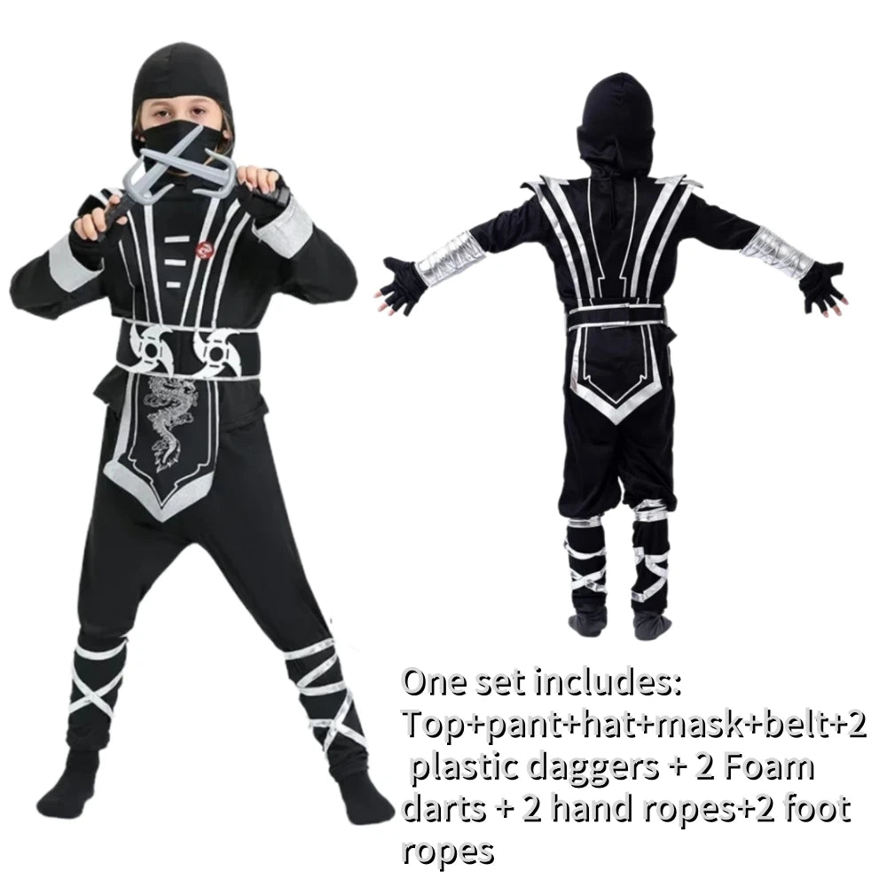 Jungen Mädchen Ninja Cosplay Kostüm für Kinder Anime Samurai Kostüm Kung Fu Dragon Ninja Overall Mit Waffe Outfit Party Halloween