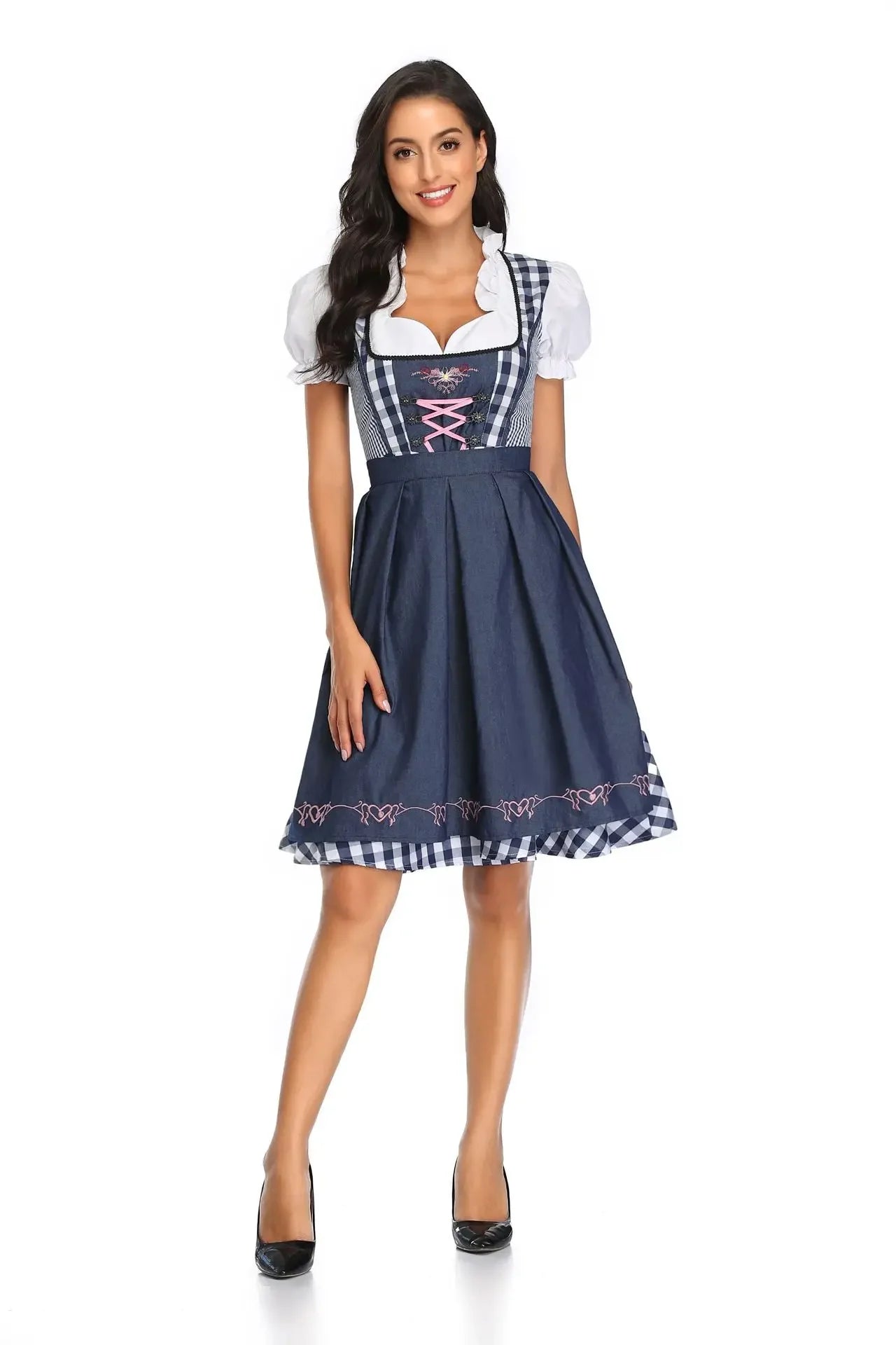 Erwachsene Frauen Oktoberfest Dirndl Karneval Party Traditionelles deutsches Bayern Biermädchenkleid Dienstmädchenkostüm Kleid + Schürze Outfit
