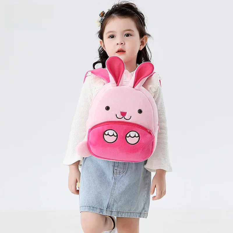 Cartoon Animal Kids Backpack Double Shoulder Plush Nursery Children Bag Customizable Printing Breathable Lightweight