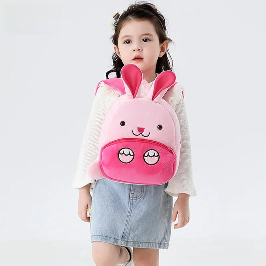 Cartoon Animal Kids Backpack Double Shoulder Plush Nursery Children Bag Customizable Printing Breathable Lightweight