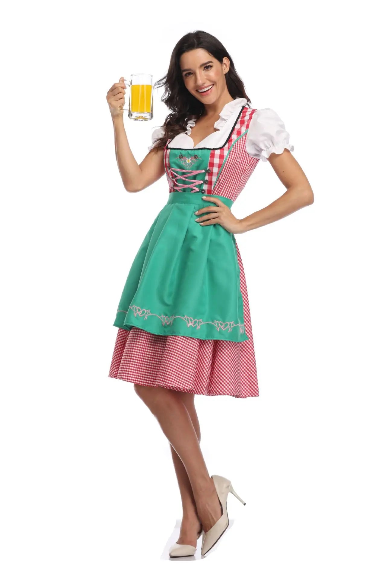 Erwachsene Frauen Oktoberfest Dirndl Karneval Party Traditionelles deutsches Bayern Biermädchenkleid Dienstmädchenkostüm Kleid + Schürze Outfit