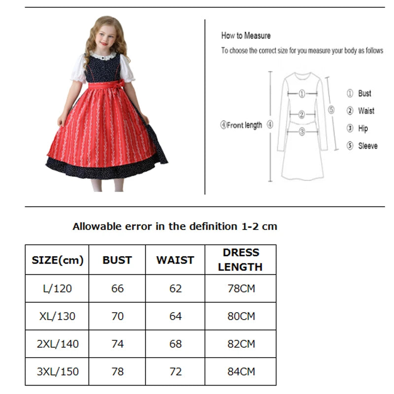 NEU Münchner Oktoberfest für Mädchen Kostüm Klassisches Alpen Dirndl Kleid Cosplay Phantasie Partykleid