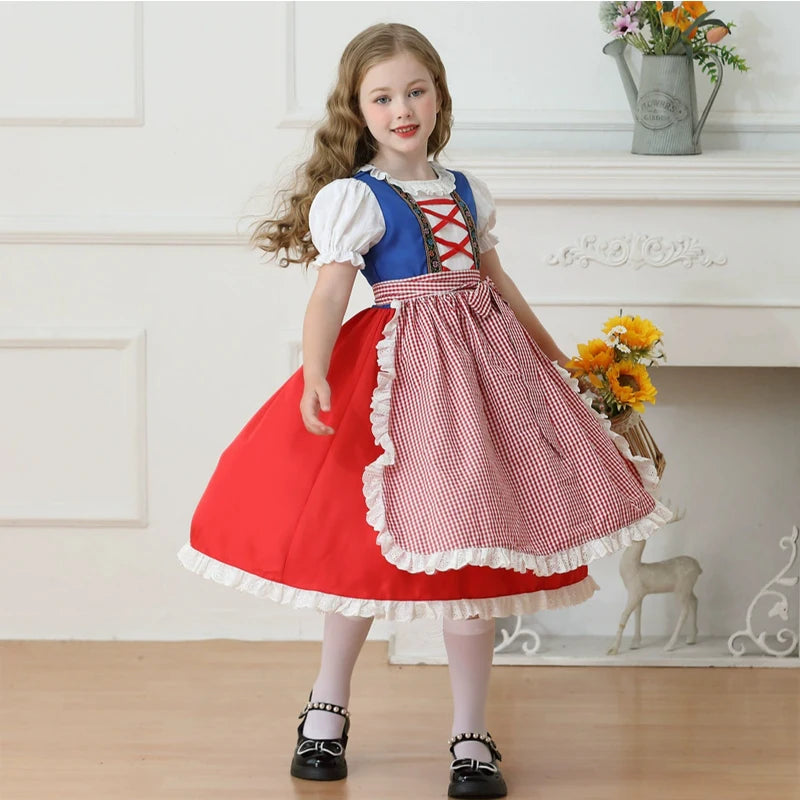 NEU Münchner Oktoberfest für Mädchen Kostüm Klassisches Alpen Dirndl Kleid Cosplay Phantasie Partykleid