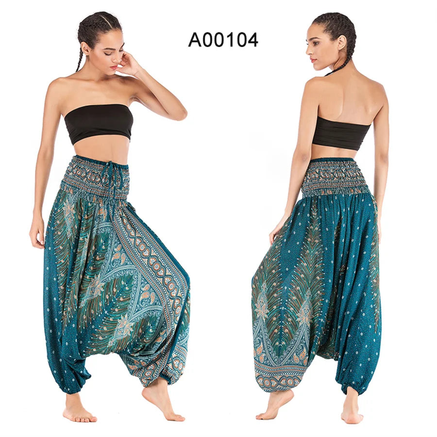 Bohemian Hosen Frauen Pantalones Mujer Hippie Hohe Taille Rayon Harem Baggy Boho Yoga Strand Tragen Gießen Femme Calca Feminina Gedruckt