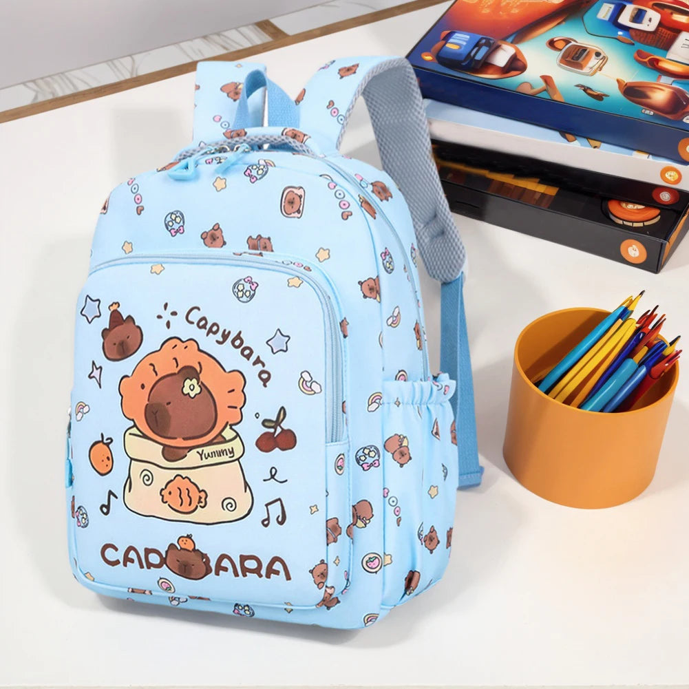 3in1 School Backpack Set Nylon Cute Bookbag Going Out Cartoon Laptop Travel Bag Breathable Back Large Capacity Cute Capybara Bag