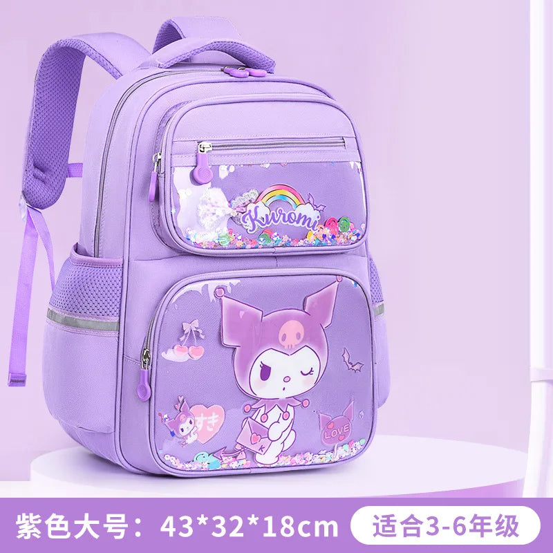 Kids Cute Backpack Big School Bags Students Large Capacity Lightweight Girls Children Kuromi Sanrio Melody Kawaii Cinnamoroll