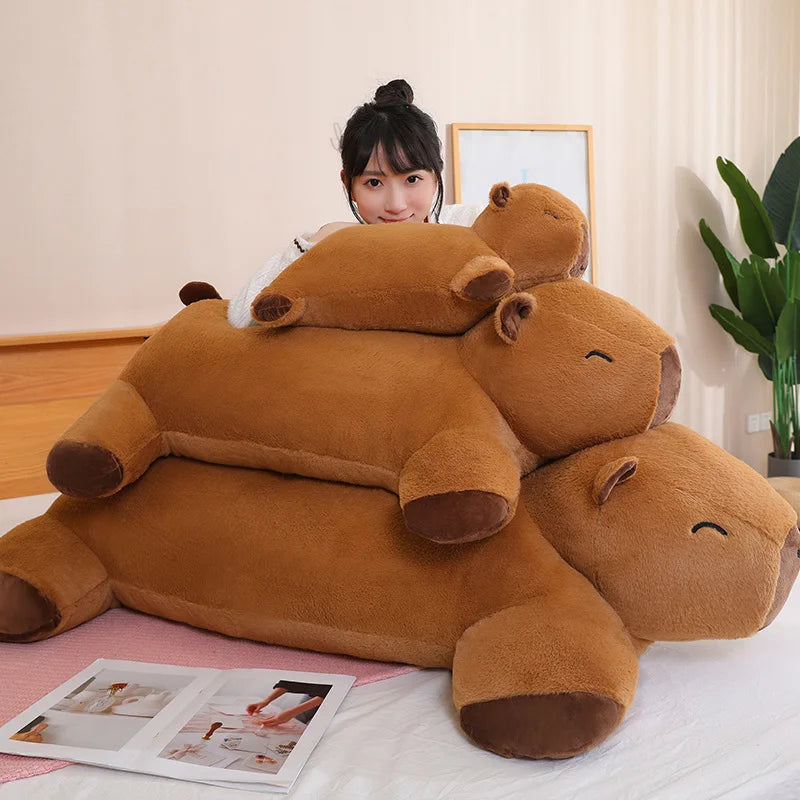 Riesige Kawaii Capybara Plüschpuppe Bodenmatte Hochwertiger Tierbrauner Capybara Plüschteppich Wohndekor Geschenk für Jungen und Mädchen