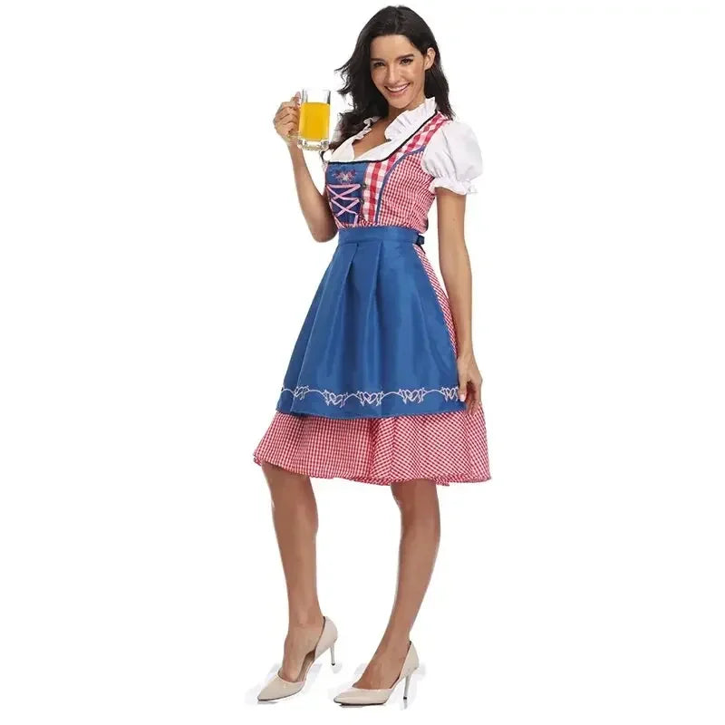 Traditionelles deutsches kariertes Dirndlkleid für Damen, Oktoberfest-Kostüm für Erwachsene, Bierfest, Cosplay, Halloween, ausgefallenes Partykleid