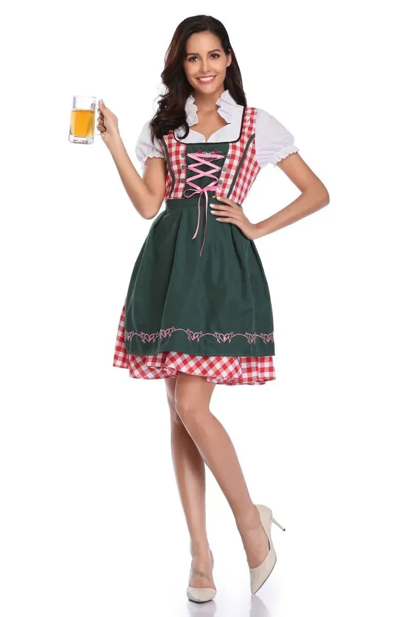 Damen Kellnerin Dienstmädchen Kleid Erwachsene Bayern Oktoberfest Kleid Bier Karneval Party Outfit Kostüm Mann Lederhosen Dirndl Outfit