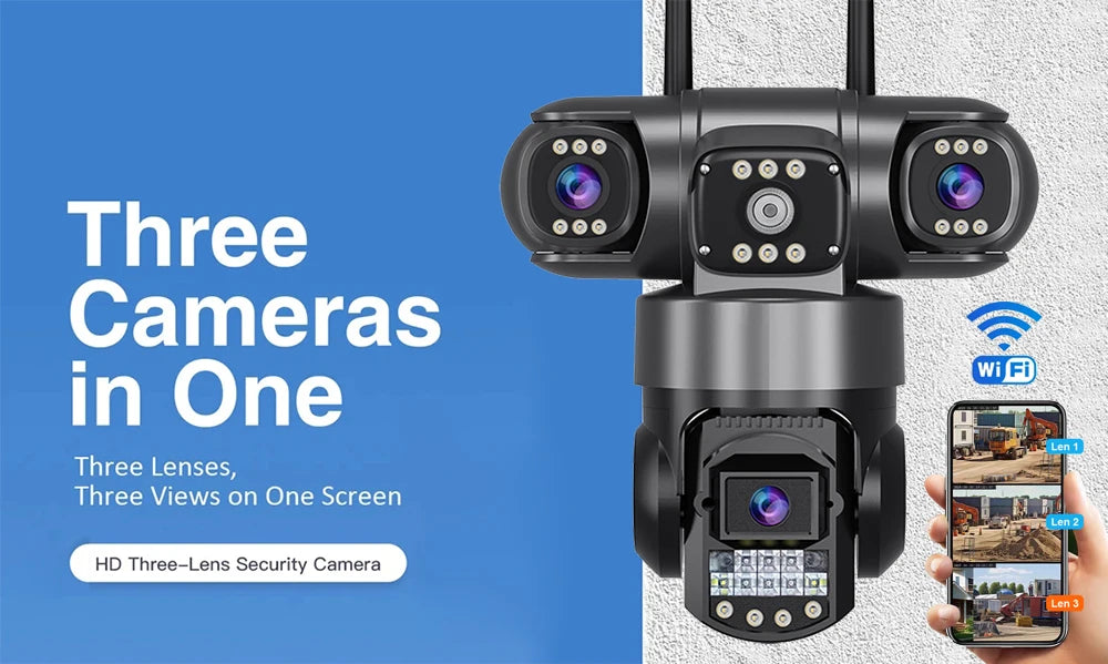 V380 Pro WiFi-IP-Kamera für den Außenbereich, 12 MP, 6K, dreifache Linsen, dreifache Bildschirme, Sicherheitsvideomonitor, Nachtsicht, wasserdichte CCTV-Kameras