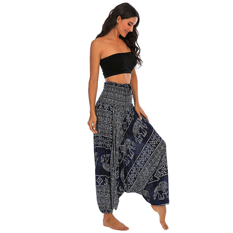 Bohemian Hosen Frauen Pantalones Mujer Hippie Hohe Taille Rayon Harem Baggy Boho Yoga Strand Tragen Gießen Femme Calca Feminina Gedruckt
