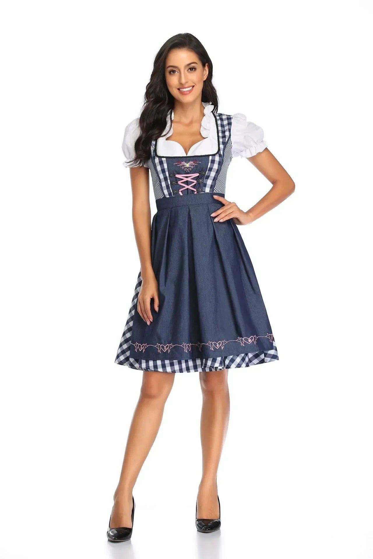 Traditionelles deutsches kariertes Dirndlkleid für Damen, Oktoberfest-Kostüm für Erwachsene, Bierfest, Cosplay, Halloween, ausgefallenes Partykleid