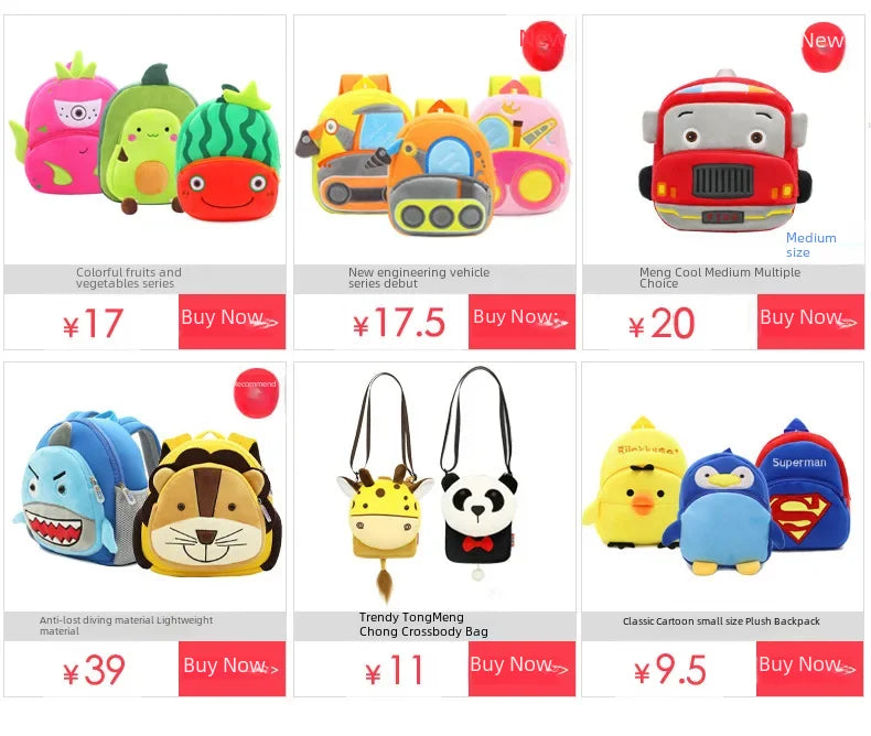 Cartoon Animal Kids Backpack Double Shoulder Plush Nursery Children Bag Customizable Printing Breathable Lightweight