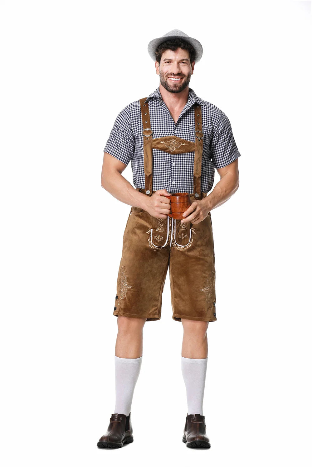 Mann Karneval Oktoberfest Kostüm Top Halfter Lederhosen Hut Bayerischer Barkeeper Halloween Cosplay Phantasie Partykleid