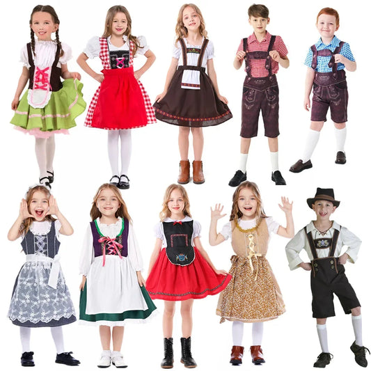 Kinder Jungen Mädchen Oktoberfest Kostüme Bayerisches Dirndl Kleid Kinder Lederhosen Cosplay Karneval Party Halloween Kostüm