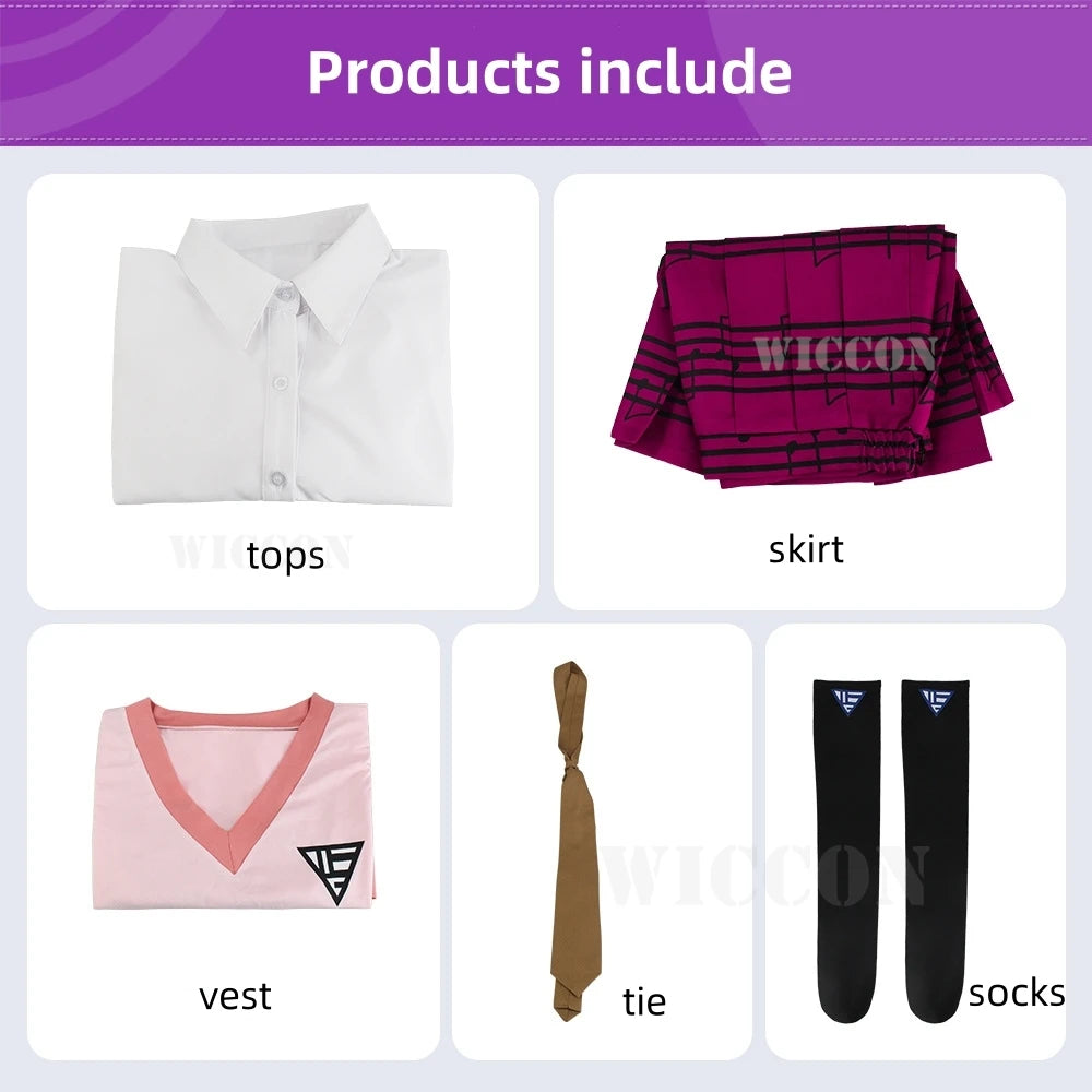 Anime Dangaronpa Kaede Akamatsu Cosplay Kostum Tank Top Kurzer Rock Faltenrock JK Schuluniform Halloween Party Set