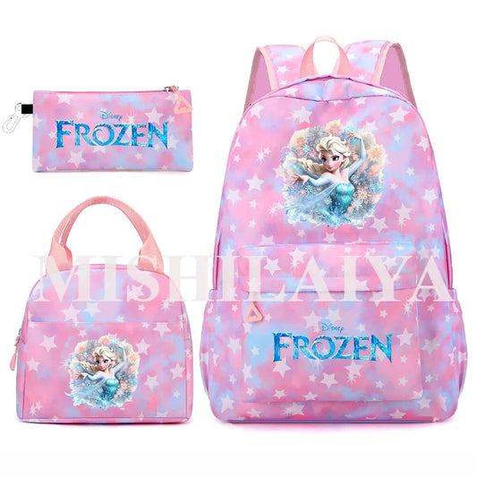 New Kawaii  Frozen Girls Kids 3Pcs Pen Lunch Bags Bookbags Women Teenagers Schoolbags Travel Laptop Rainbow Backpack