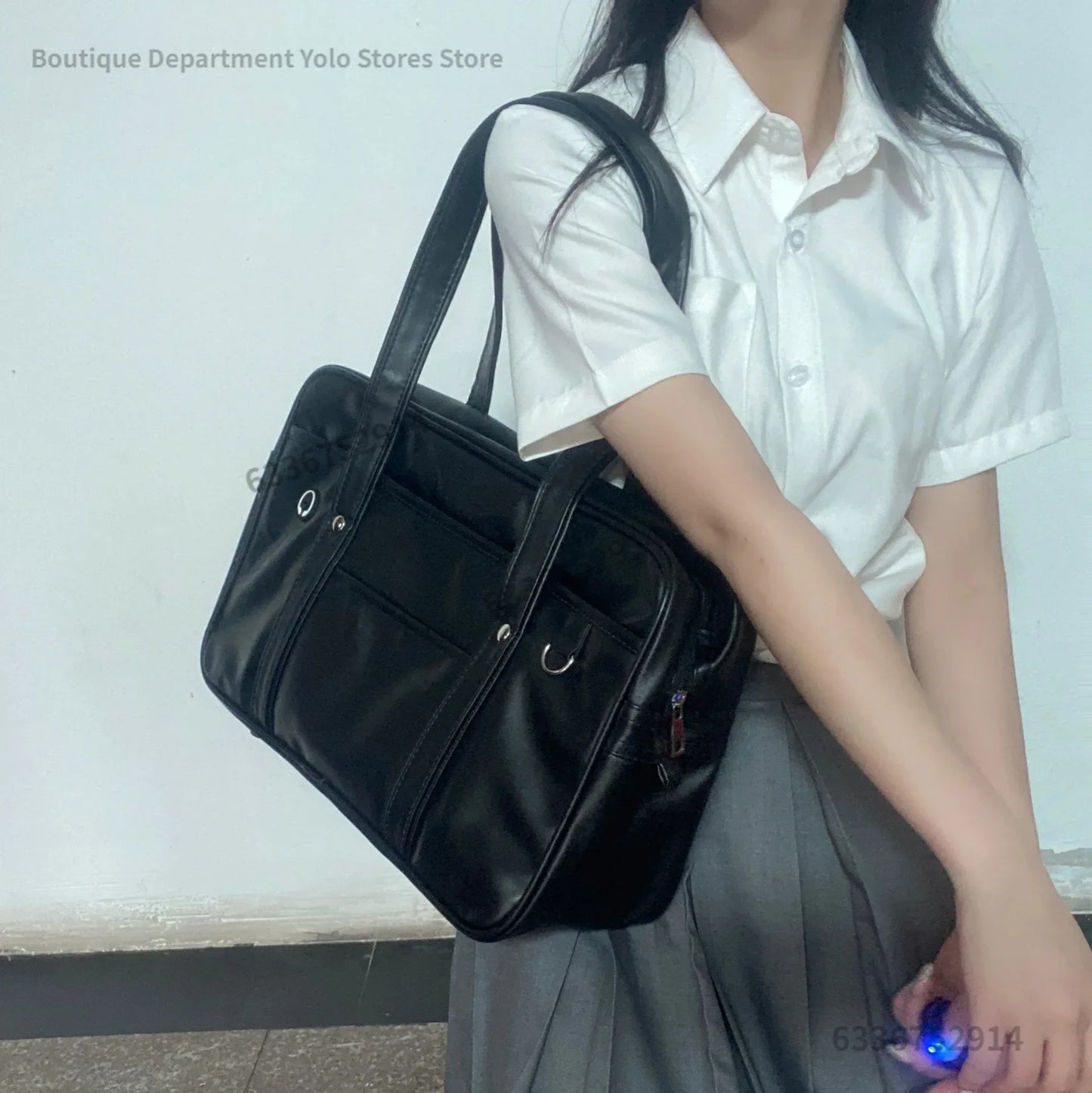 Schoolbag PU Leather Wide Application Japanese Handbag Large Capacity Waterproof