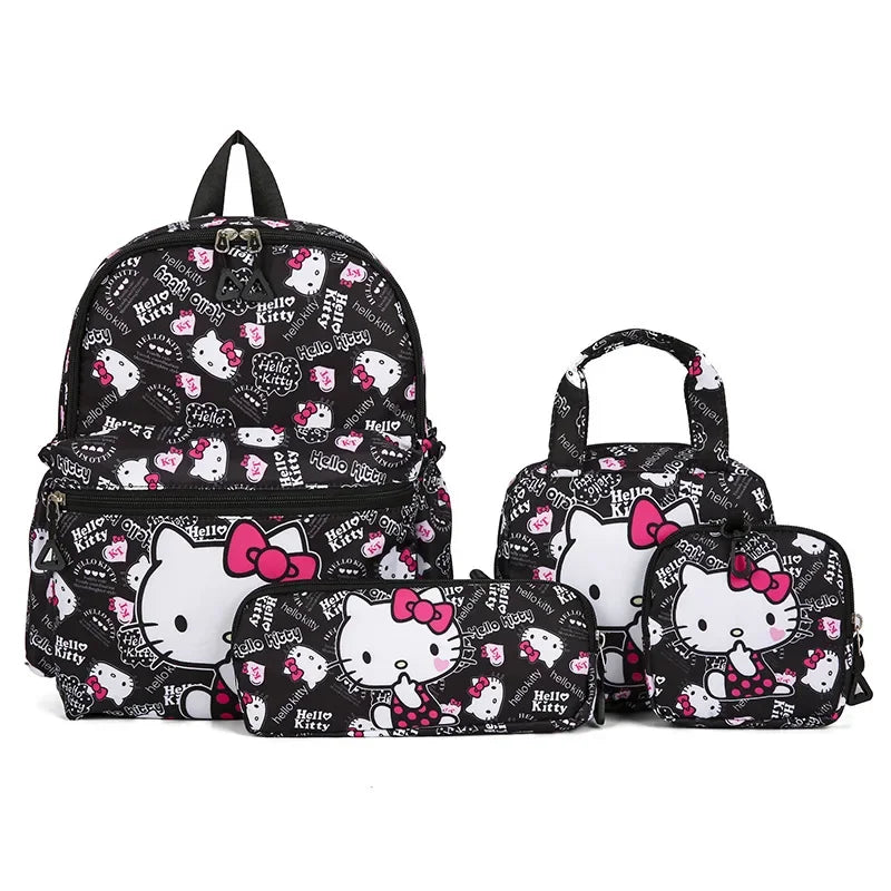 4pcs Kuromi Backpack, Pencil Case, Shoulder Bag, Wallet Set, Hello Kittys School Bag, Melodys Casual Outdoor Daypack