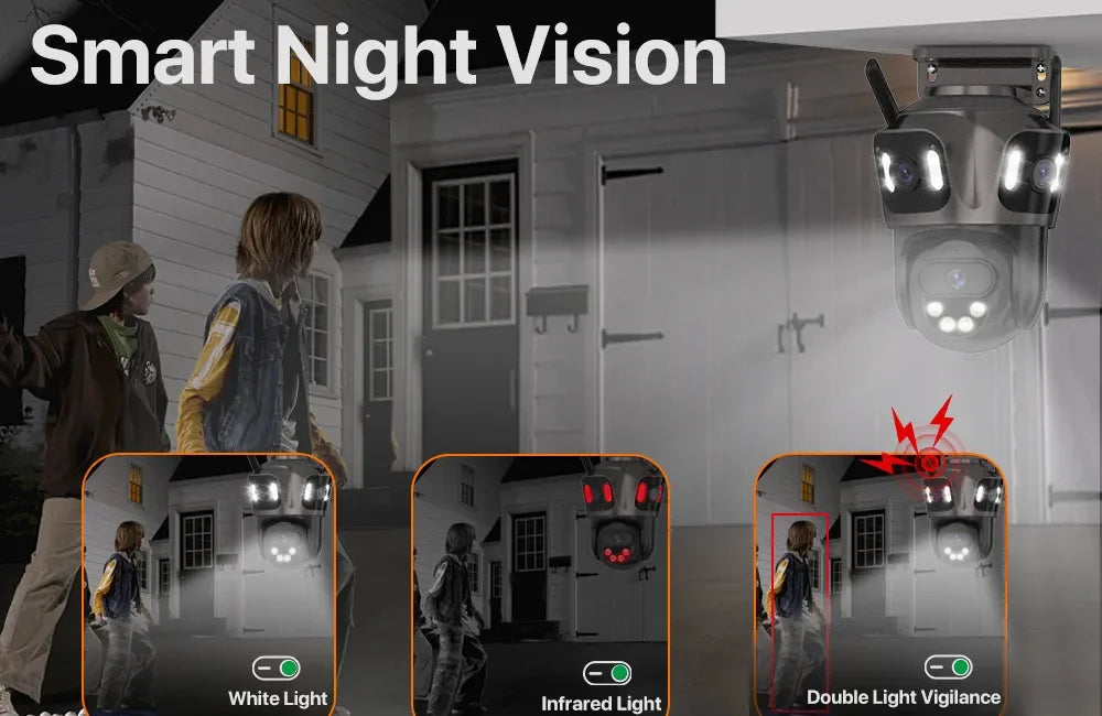 6K HD Outdoor Wifi PTZ Kamera Drei Objektiv 4K Dual Screen IP Kamera Auto Tracking Farbe Nacht Video Überwachung CCTV P2P iCsee