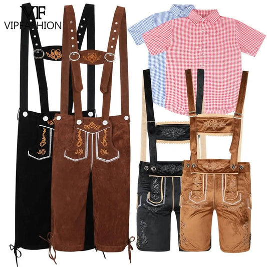 VIP FASHION Deutsches Oktoberfest-Kostüm-Outfit Bayerische Lederhosen-Hosenträger für Herren Braun Schwarz Verstellbare Shorts mittlerer Länge