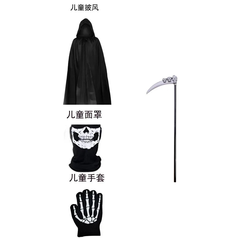 Erwachsene Kinder Halloween Dämon Geister Kostüm Dress Up Party Mann Frauen Schwarz Schrei Tod Dämon Sensenmann Cospaly Kleidung Ecoparty