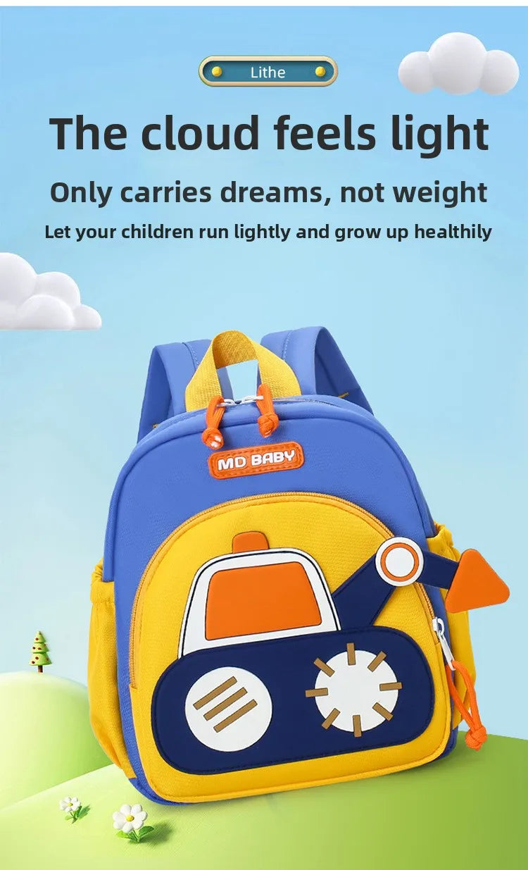 Kids Backpack for Boys Girls Toddler School Kindergarten Cute Construction Truck Car Design Trendy Casual Backpack