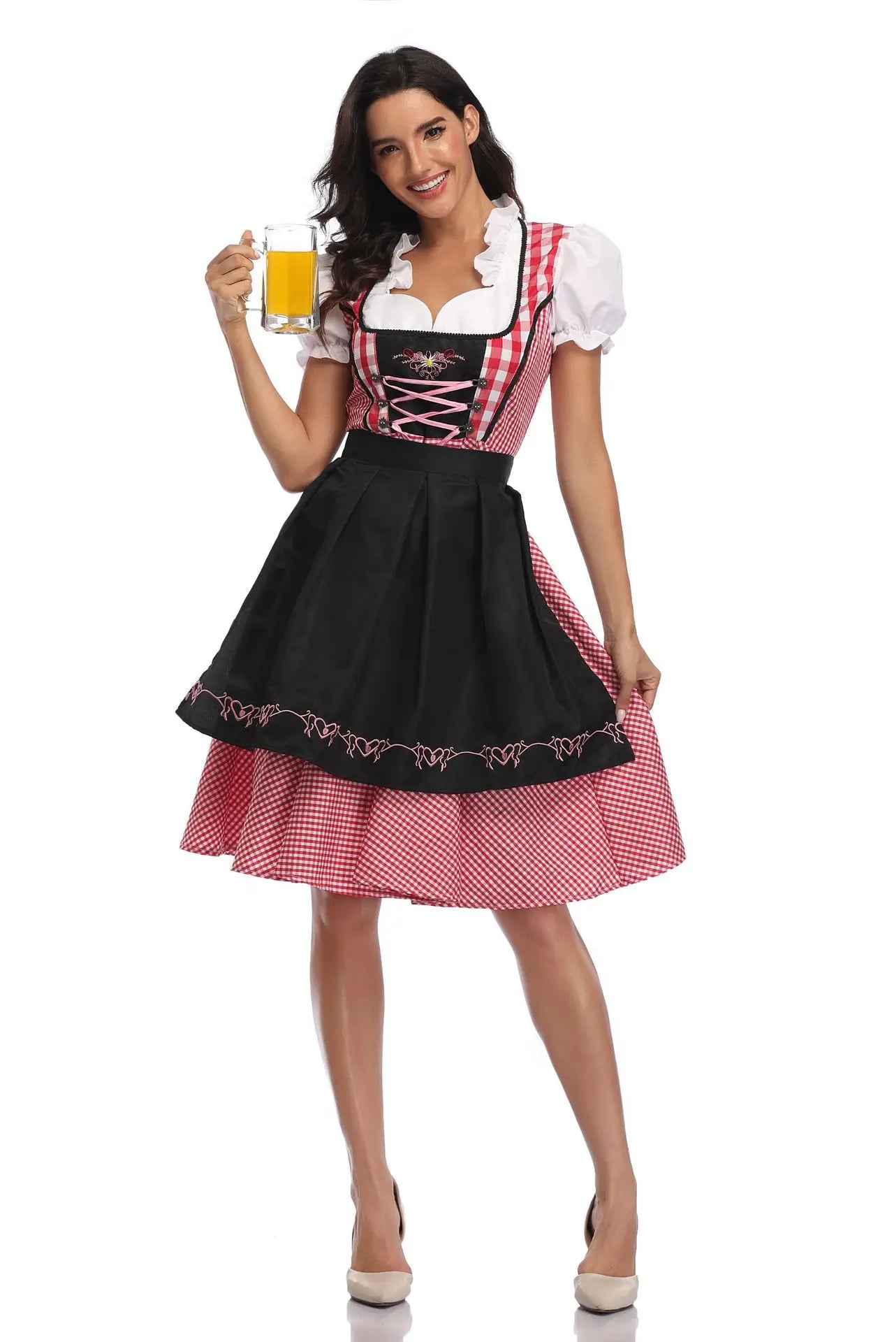 Erwachsene Frauen Oktoberfest Dirndl Karneval Party Traditionelles deutsches Bayern Biermädchenkleid Dienstmädchenkostüm Kleid + Schürze Outfit