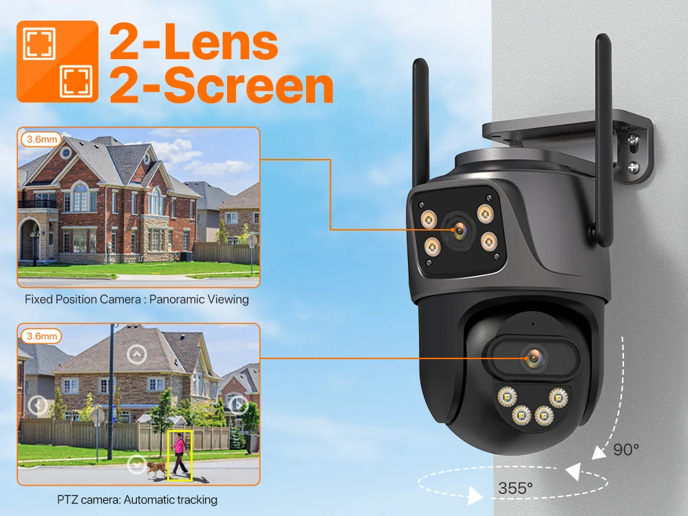4K 8MP PTZ WIFI-Kamera Dual Lens Dual Screen IP-Kamera Outdoor 4MP HD Auto Tracking Sicherheitsschutz CCTV-Überwachung iCSee