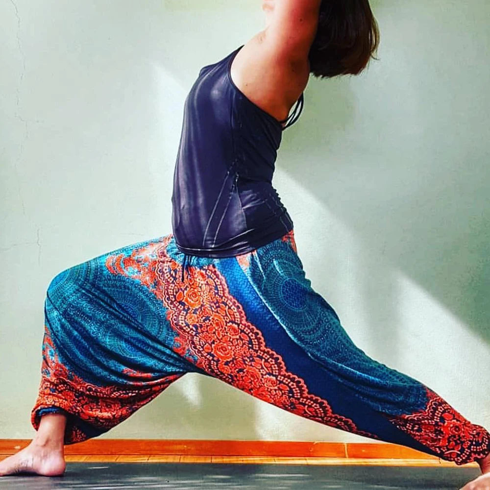 Bohemian Hosen Frauen Pantalones Mujer Hippie Hohe Taille Rayon Harem Baggy Boho Yoga Strand Tragen Gießen Femme Calca Feminina Gedruckt