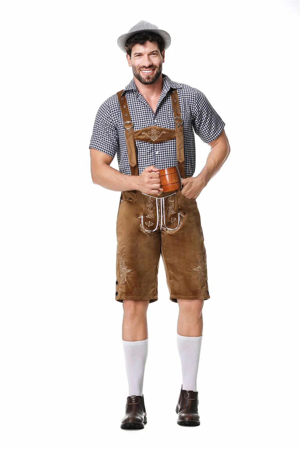 Mann Karneval Oktoberfest Kostüm Top Halfter Lederhosen Hut Bayerischer Barkeeper Halloween Cosplay Phantasie Partykleid