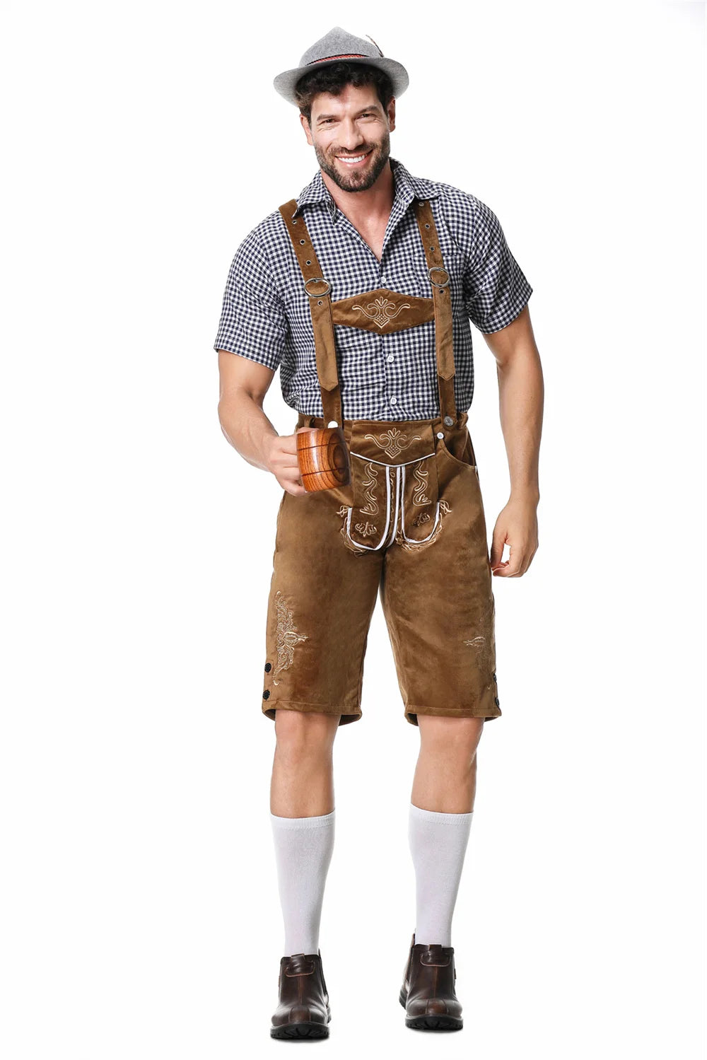 Mann Karneval Oktoberfest Kostüm Top Halfter Lederhosen Hut Bayerischer Barkeeper Halloween Cosplay Phantasie Partykleid