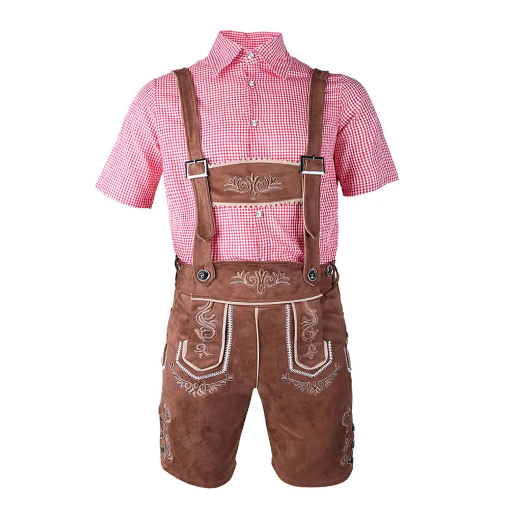 Männliches Oktoberfest-Lederhosenkostüm Bayerisches Oktoberfest-Deutsches Bierkostüm Hemd Hosenträger Shorts Hut Cosplay-Kostüme
