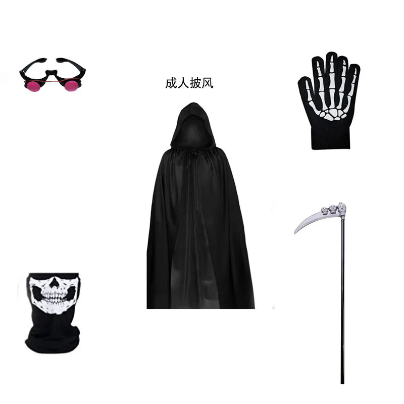 Erwachsene Kinder Halloween Dämon Geister Kostüm Dress Up Party Mann Frauen Schwarz Schrei Tod Dämon Sensenmann Cospaly Kleidung Ecoparty