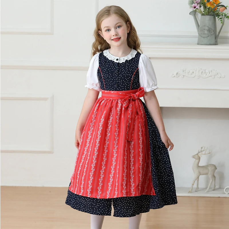 NEU Münchner Oktoberfest für Mädchen Kostüm Klassisches Alpen Dirndl Kleid Cosplay Phantasie Partykleid