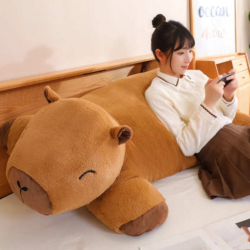 Riesige Kawaii Capybara Plüschpuppe Bodenmatte Hochwertiger Tierbrauner Capybara Plüschteppich Wohndekor Geschenk für Jungen und Mädchen