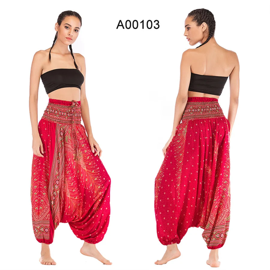 Bohemian Hosen Frauen Pantalones Mujer Hippie Hohe Taille Rayon Harem Baggy Boho Yoga Strand Tragen Gießen Femme Calca Feminina Gedruckt