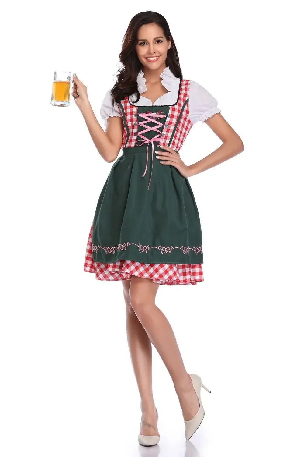 Damen Oktoberfest Kleid Kellnerin Maid Kleid Mann Dirndl Lederhosen Bier Karneval Party Outfit Kostüm