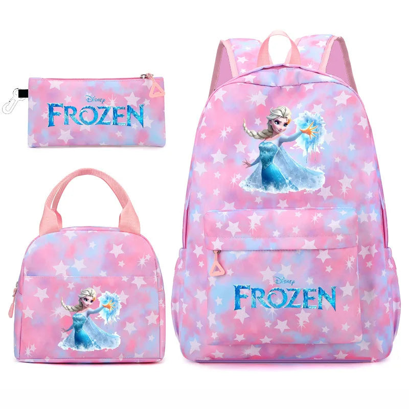 New Kawaii  Frozen Girls Kids 3Pcs Pen Lunch Bags Bookbags Women Teenagers Schoolbags Travel Laptop Rainbow Backpack