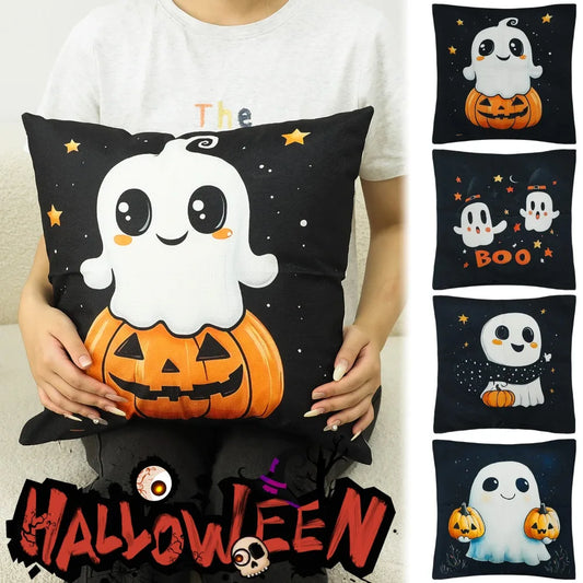 45x45cm Halloween Geist Kürbis Kissenbezug Bedruckter Leinenmischung Dekokissenbezug Dekoratives Sofakissen Pillowslip Home Decor