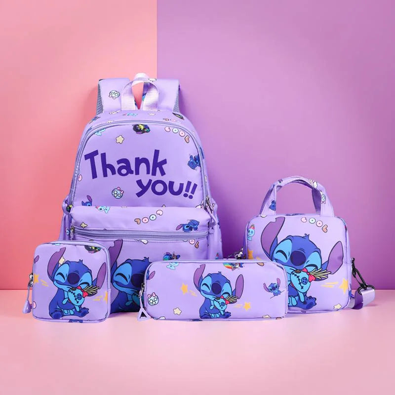 4pcs Stitch Backpack, Pencil Case, Shoulder Bag, Wallet Set, Stitch and Angel School Bag, Casual Student Travel Daypack, Gift