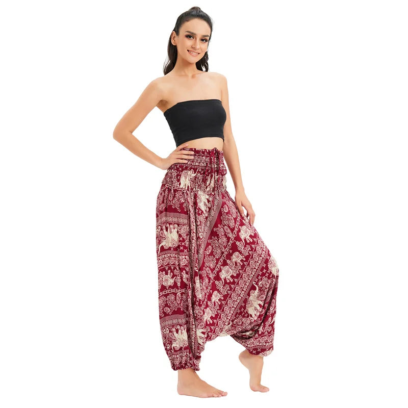 Bohemian Hosen Frauen Pantalones Mujer Hippie Hohe Taille Rayon Harem Baggy Boho Yoga Strand Tragen Gießen Femme Calca Feminina Gedruckt
