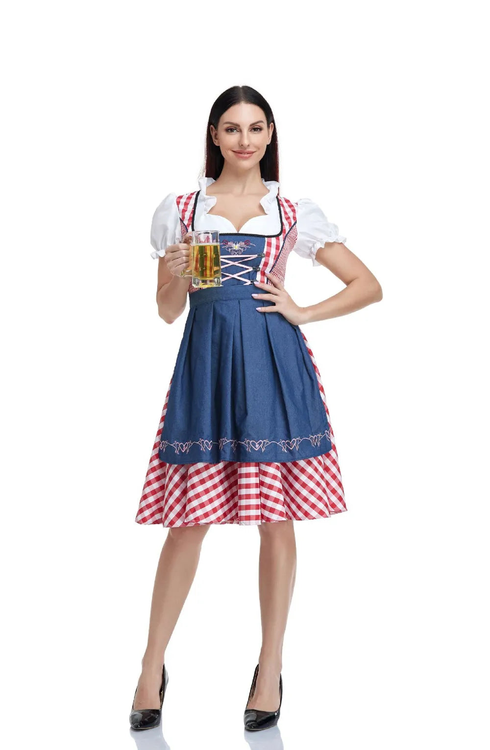 Traditionelle bayerische Oktoberfest-Kostüme, karierte Dirndlkleider, Damen-Schürzenkleid, deutsches Biermädchen, Cosplay-Partykleid